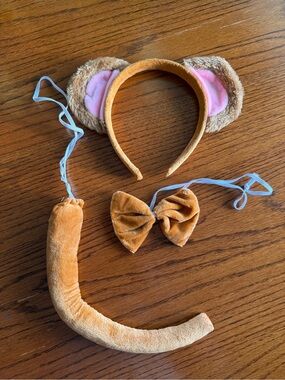 Kids Brown Plush Monkey Costume Set - Headband, Tail & Bow